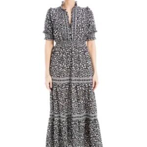Max Studio - Ruffled Collar Print Tiered Maxi Dress
